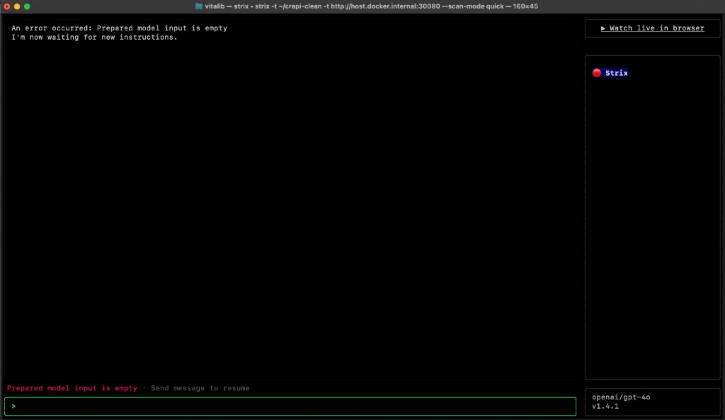Strix AI error Prepared model input is empty