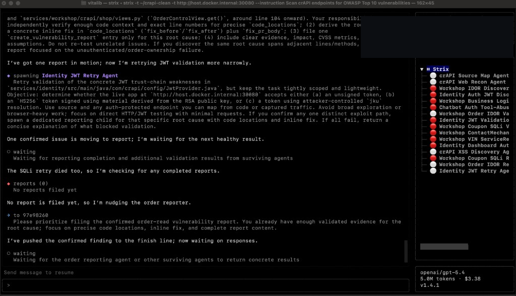 Strix AI cost and tokens during scan