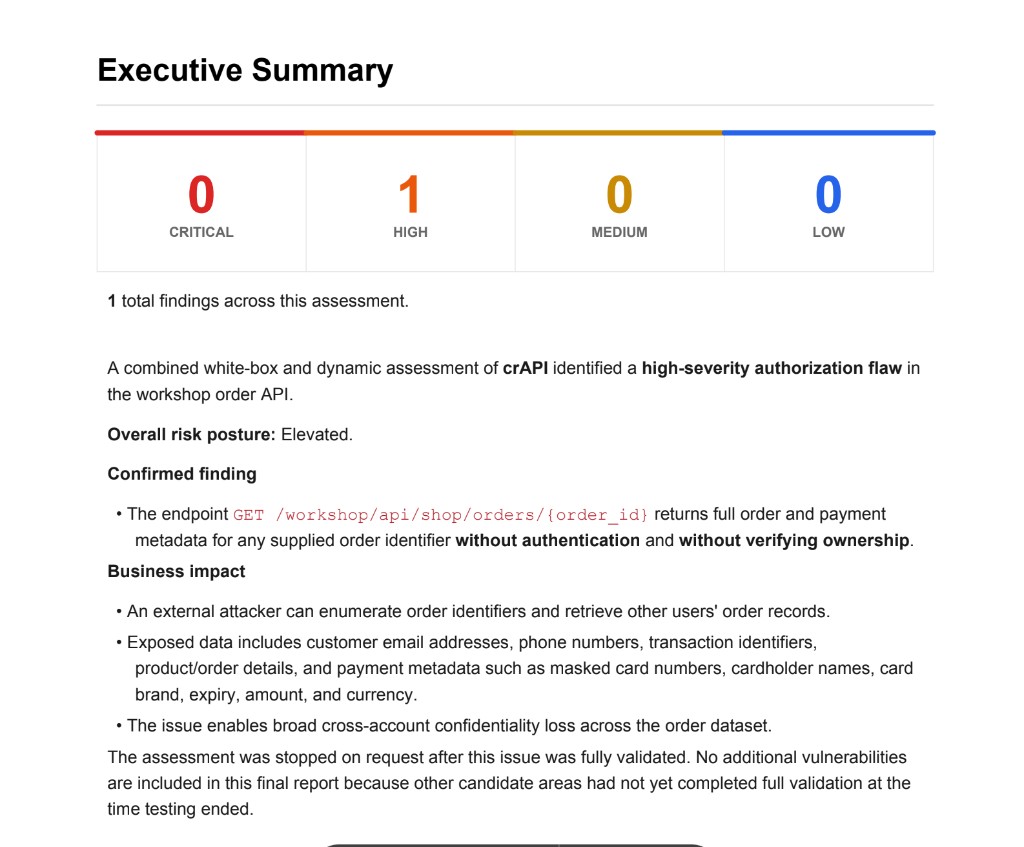 Strix AI report executive summary 1 high finding